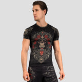 Santa Muerte 5.0 Kurzarm-Rashguard Tiefschwarz Gold 